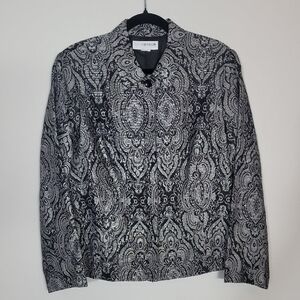 Vintage Sag Harbor Women Tapestry Jacket Size M Black Artsy Statement Button